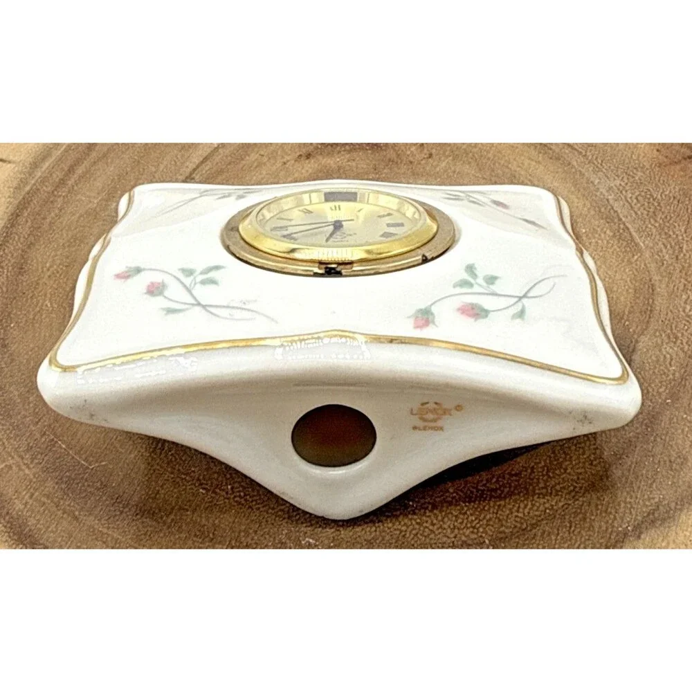 Vintage LENOX Petite Porcelain Table Clock -Rose Manor Floral Pattern 3 3/4